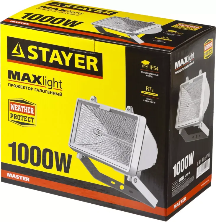 Прожектор STAYER "MASTER" MAXLight галогенный, с дугой крепления под установку, белый, 1000Вт 57105-W купить в Муравленко