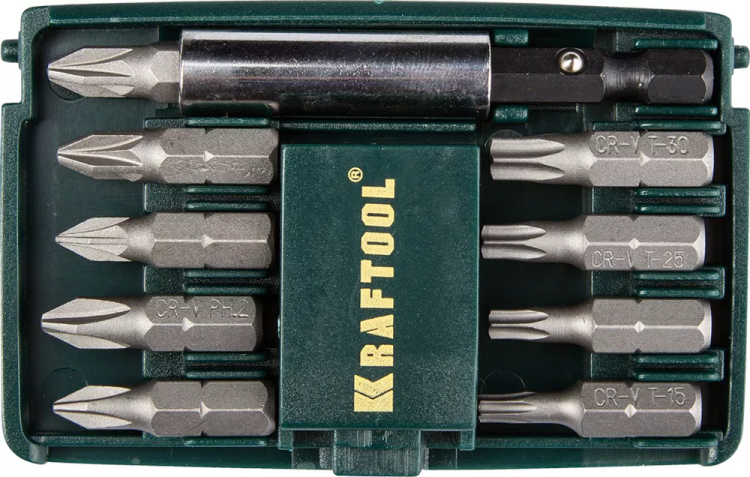 Набор бит "COMPACT-10" с магнитным адаптером, KRAFTOOL 26130-H10, в мини бит-боксе, 10 предметов 26130-H10 купить в Муравленко