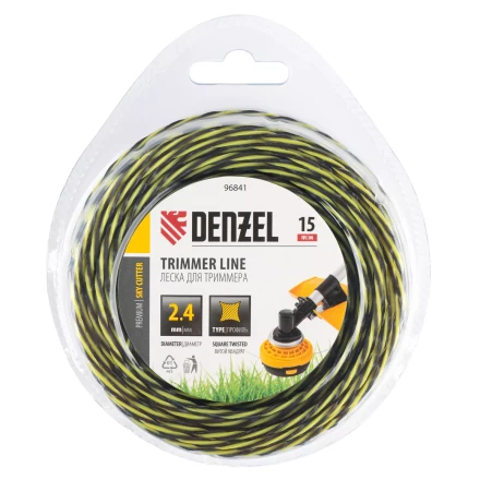 Леска для триммера двухкомпонентная витая квадратная, 2,4мм х 15м, блистер SkyCutter Denzel 96841 купить в Муравленко