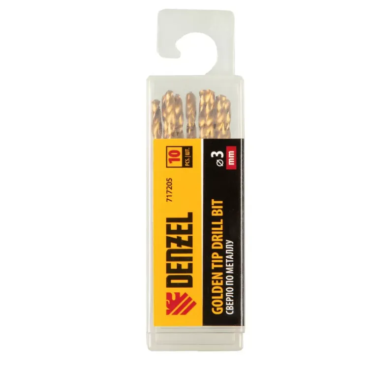 Сверло по металлу, 3 мм, HSS-Tin, Golden Tip, 10 шт. Denzel 717205 купить в Муравленко