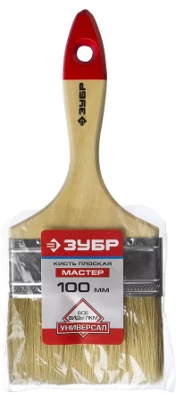 Кисть плоская  ЗУБР &quot;УНИВЕРСАЛ-МАСТЕР&quot;, натуральная щетина, деревянная ручка, 100мм 4-01003-100 купить в Муравленко