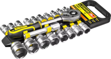 Набор STAYER &quot;STANDARD&quot;: Торцовые головки (1/2&quot;) на пластиковом рельсе, трещотка, удлинитель, 8-32мм, 20 предметов 27750-H20 купить в Муравленко