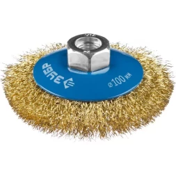 ЗУБР "ПРОФЕССИОНАЛ". Щетка коническая для УШМ, витая латунированная стальная проволока 0,3мм, 100ммхМ14 35267-100_z02