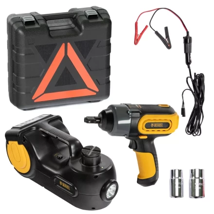 Домкрат электрогидравлический «3 в 1» (1,5 т), 12В, с гайковертом электрическим, в наборе  Denzel 51190 купить в Муравленко