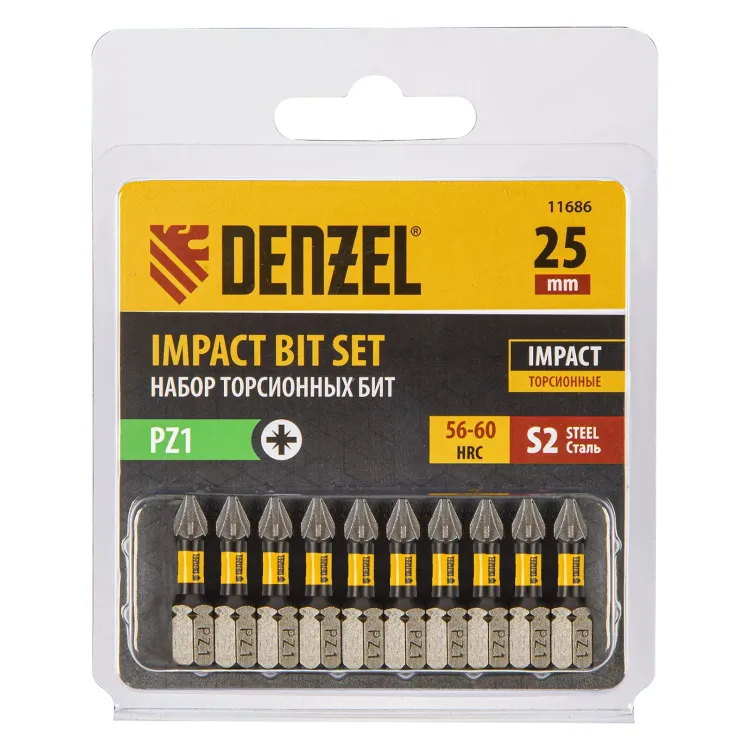 Бита IMPACT, PZ1x25 мм, лазерная обработка шлица, сталь S2, 10 шт., Е 6,3 Denzel 11686 купить в Муравленко