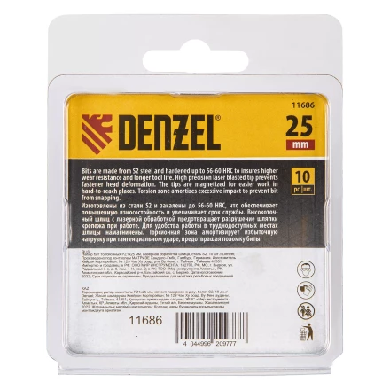 Бита IMPACT, PZ1x25 мм, лазерная обработка шлица, сталь S2, 10 шт., Е 6,3 Denzel 11686 купить в Муравленко