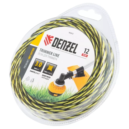 Леска для триммера двухкомпонентная витая квадратная, 3,0мм х 12м, блистер SkyCutter Denzel 96842 купить в Муравленко