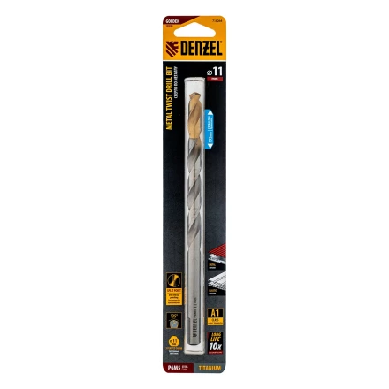 Сверло спиральное по металлу Denzel, 11 х 195 мм, Р6М5, Golden Tip, удлиненное 718264 купить в Муравленко