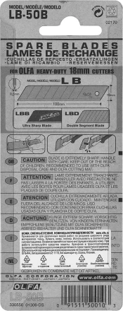 Лезвие OLFA сегментированное, 8 сегментов, 18х100х0,5мм, 50шт OL-LB-50B купить в Муравленко