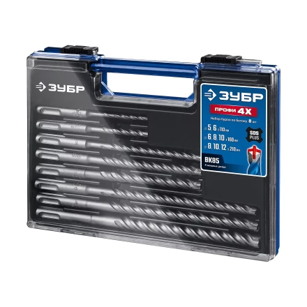 ЗУБР ПРОФИ-4Х 8 шт: 5/6х110, 6/8/10х160, 8/10/12х210 мм, набор SDS-plus буров (29313-H8-1) купить в Муравленко