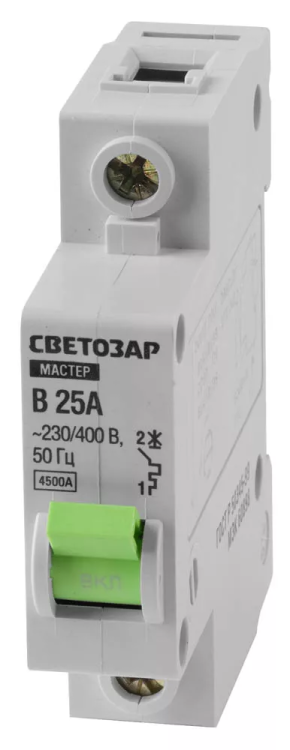 Выключатель СВЕТОЗАР автоматический, 1-полюсный, "B" (тип расцепления), 25 A, 230 / 400 В 49050-25-B купить в Муравленко