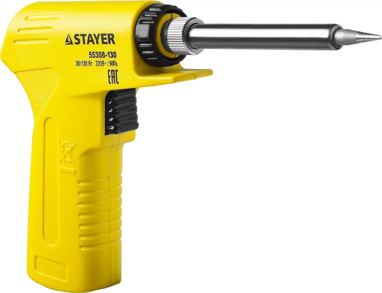Паяльник с пистолетной пластмассовой рукояткой, STAYER "PROFI" PROTerm, 55308-130, 30 - 130 Вт, с керамическим нагревательным элементом 55308-130 купить в Муравленко