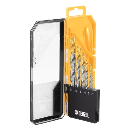 Набор сверл по металлу Denzel, 2-8мм, Р6М5-TiN, Golden Tip, 6 шт, 723000 купить в Муравленко