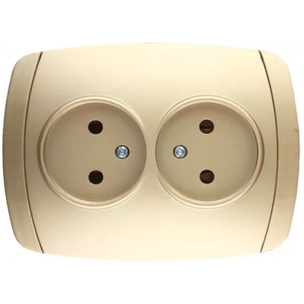 Розетка СВЕТОЗАР &quot;АКЦЕНТ&quot; двойная в сборе, без заземления, цвет золотой металлик, 16А/~250В SV-54202-GM купить в Муравленко