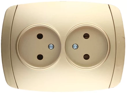 Розетка СВЕТОЗАР &quot;АКЦЕНТ&quot; двойная в сборе, без заземления, цвет золотой металлик, 16А/~250В SV-54202-GM купить в Муравленко