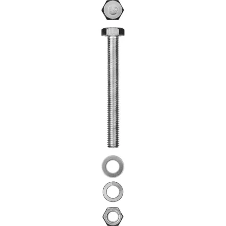 Болт (DIN933) в комплекте с гайкой (DIN934), шайбой (DIN125), шайбой пруж. (DIN127), M8 x 100 мм, 2 шт, ЗУБР 303436-08-100 купить в Муравленко