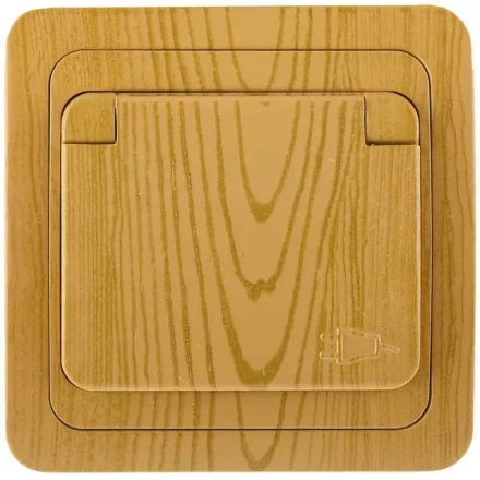 Розетка СВЕТОЗАР &quot;ГАММА&quot; с заземлением, одинарная с крышкой, цвет ольха, 16А/~250В SV-54110-A купить в Муравленко