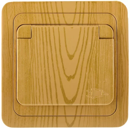 Розетка СВЕТОЗАР &quot;ГАММА&quot; с заземлением, одинарная с крышкой, цвет ольха, 16А/~250В SV-54110-A купить в Муравленко