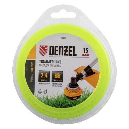 Леска для триммера зубчатый квадрат, 2,4мм х 15м, FLEX CORD, Denzel 96214 купить в Муравленко