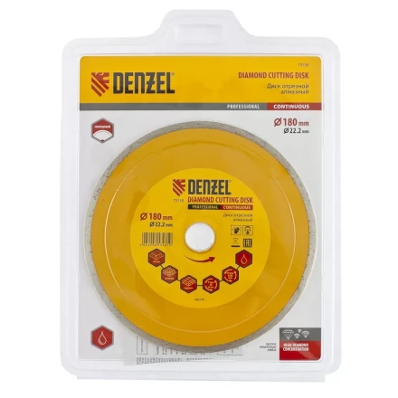 Диск алмазный отрезной сплошной 180 х 22,2 мм мокрая резка DENZEL артикул 73130 купить в Муравленко