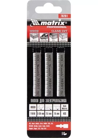 Полотна для электролобзика по дереву 3 шт T101B 75 х 2,5мм HCS MATRIX Professional 78201 купить в Муравленко