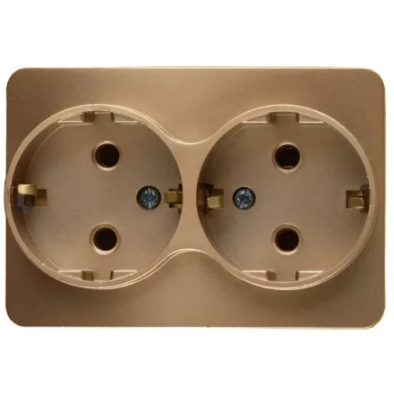 Розетка СВЕТОЗАР &quot;ГАММА&quot; с заземлением, двойная, без вставки и рамки, цвет золотой металлик, 16А/~250В SV-54107-GM купить в Муравленко