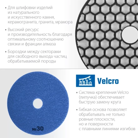 ЗУБР 100 мм, №30, сухое шлифование, алмазный гибкий шлифовальный круг АГШК, Профессионал (29868-030) купить в Муравленко