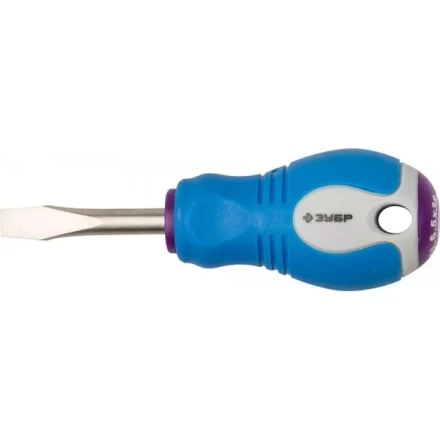 Отвертка ЗУБР, Cr-V сталь, трехкомпонентная рукоятка, цветовая индикация типа шлица, SL, 6,5x38мм 25251-6.5-038 купить в Муравленко