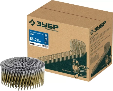 ЗУБР CNW 65 х 2.8 мм, барабанные гвозди рифленые, 6000 шт (305382-65) купить в Муравленко