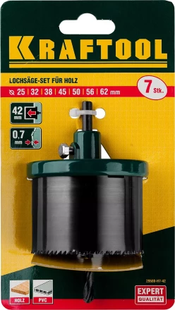 Пила сегментная наборная KRAFTOOL по дереву, 7 полотен: 25-32-38-45-50-56-62х42 мм 29580-H7-42 купить в Муравленко