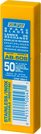 Лезвия OLFA сегментированные из нержавеющей стали, 9х80х0,38мм, 13 сегментов, 50шт OL-AB-50S купить в Муравленко