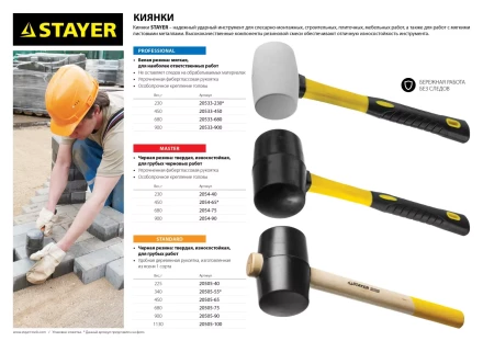 Киянка STAYER &quot;PROFI&quot; резиновая БЕЛАЯ, с фиберглассовой ручкой, 450г 20533-450 купить в Муравленко