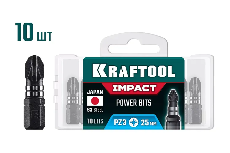 KRAFTOOL Impact PZ 3, 25 мм, 10 шт, ударные биты (26193-3-25-S10) купить в Муравленко
