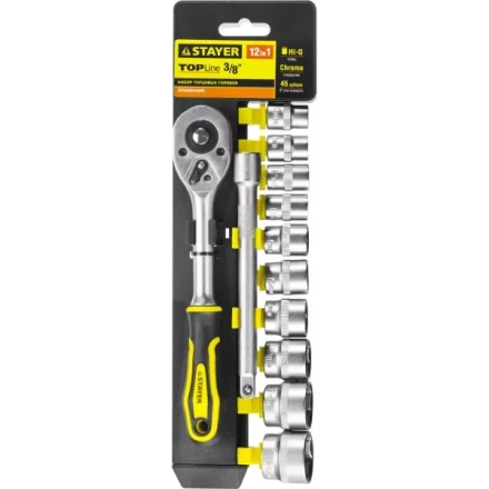 Набор STAYER &quot;STANDARD&quot;: Торцовые головки (3/8&quot;) на пластиковом рельсе, трещотка, удлинитель, 10-24мм, 12 предметов 27752-H12 купить в Муравленко