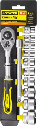 Набор STAYER &quot;STANDARD&quot;: Торцовые головки (3/8&quot;) на пластиковом рельсе, трещотка, удлинитель, 10-24мм, 12 предметов 27752-H12 купить в Муравленко