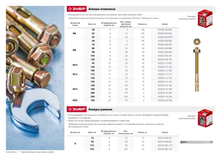 ЗУБР М16 х 180 мм, 10 шт, клиновой анкер (302032-16-180) купить в Муравленко