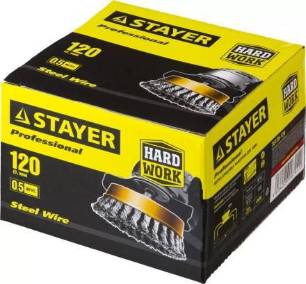STAYER &quot;PROFESSIONAL&quot;. Щетка чашечная для УШМ, жгутированная стальная проволока 0,5мм, 120ммхМ14 35128-120 купить в Муравленко