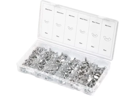 Набор гаек М5х0,5 М5х0,8 М6х0,75 М6х1 М8х1 М8х1,75 мм с &quot;барашком&quot; 150 предметов СИБРТЕХ 47606 купить в Муравленко