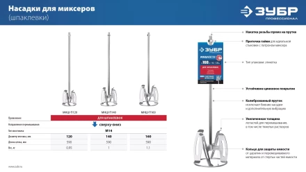 ЗУБР М14, d160 мм, насадка-миксер сверху-вниз для шпаклевок, Профессионал (МНШ-П160) купить в Муравленко