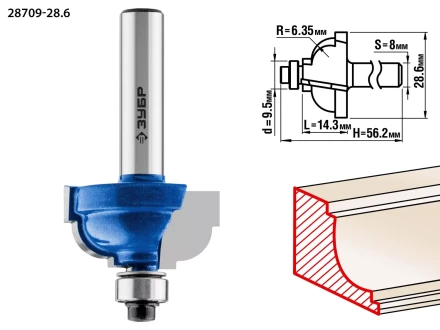 ЗУБР 28.6 x 16 мм, радиус 6.3 мм, фреза кромочная калевочная №7, Профессионал (28709-28.6) купить в Муравленко