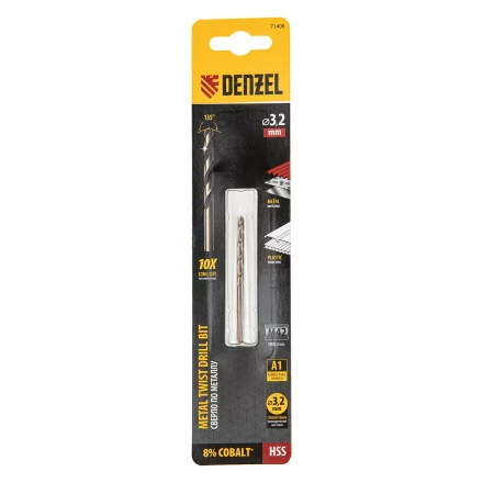 Сверло по металлу, 3,2 мм, HSS Co-8% // Denzel 71408 купить в Муравленко
