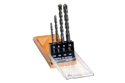 Набор сверл для бетона Ф5;6;8;10 мм 4 штуки пластиковый футляр Энкор 9374 купить в Муравленко