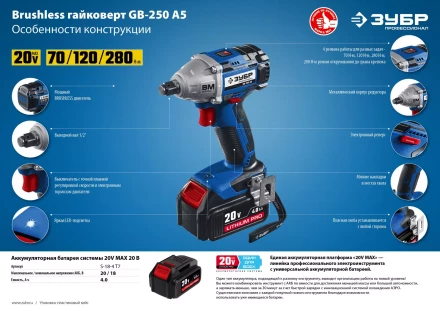 Ударный гайковерт аккумуляторный BL-motor 2 АКБ GB-250 A5 серия ПРОФЕССИОНАЛ купить в Муравленко