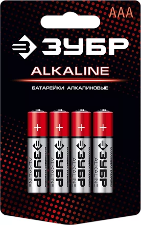 Батарейка &quot;ЗУБР&quot; &quot;ALCALINE&quot; щелочная (алкалиновая), &quot;AAA&quot;, 1,5В, 4шт 59221-4C купить в Муравленко