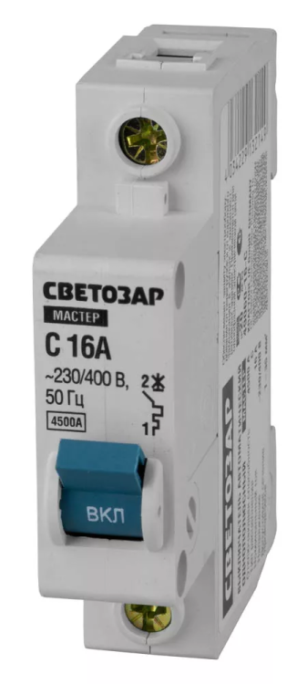 Выключатель СВЕТОЗАР автоматический, 1-полюсный, "С" (тип расцепления), 16 A, 230 / 400 В 49060-16-C купить в Муравленко