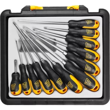 Набор JCB: Отвертки, хромомолибденовая сталь S2, двухкомпонентные рукоятки, магнитный наконечник, 12 предм, в боксе JSD021 купить в Муравленко