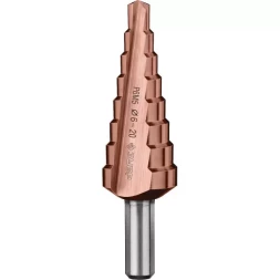 Сверло ЗУБР &quot;КОБАЛЬТ&quot; ступен. по сталям и цв.мет.ст.Р6М5 с кобальт.покрыт.d6-20мм, 8ступ.d6-20,L-75мм, трехгран.хв. 8мм 29672-6-20-8