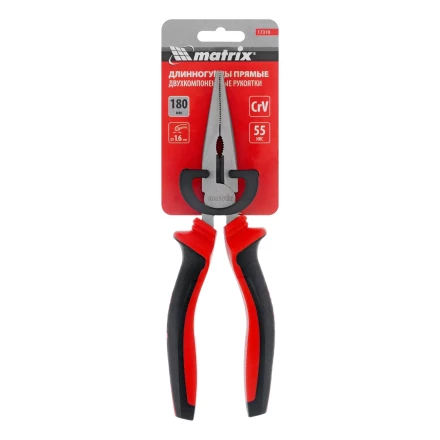 Длинногубцы прямые Matrix, 180 мм, хром-ванадий, двухкомпонентные рукоятки, 17310 купить в Муравленко