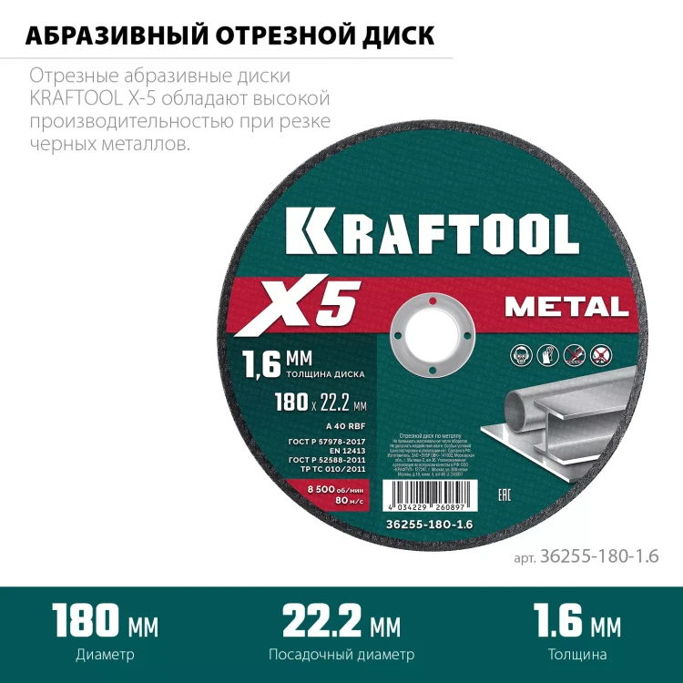 Круги отрезные абразивные, по металлу 36255-180-1.6 купить в Муравленко