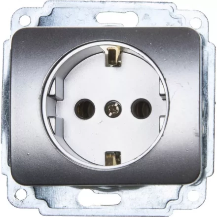 Розетка СВЕТОЗАР &quot;ГАММА&quot; с заземлением, одинарная, без вставки и рамки, цвет светло-серый металлик,16А/~250В SV-54105-SM купить в Муравленко